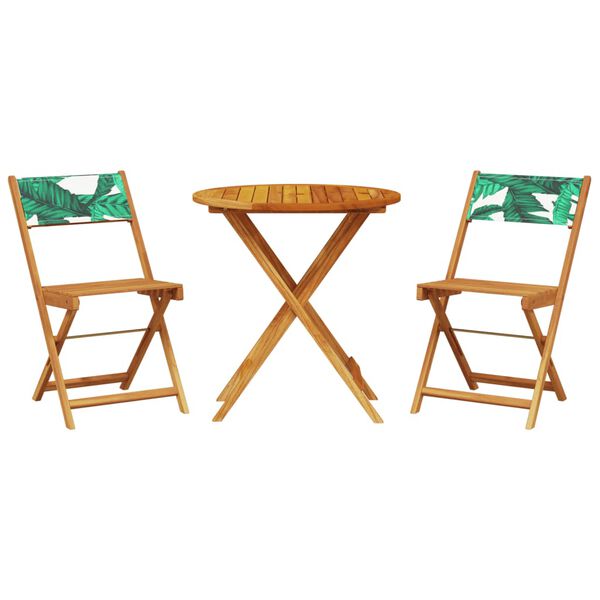 vidaXL 3 Piece Bistro Set Leaf Pattern Fabric and Solid Wood