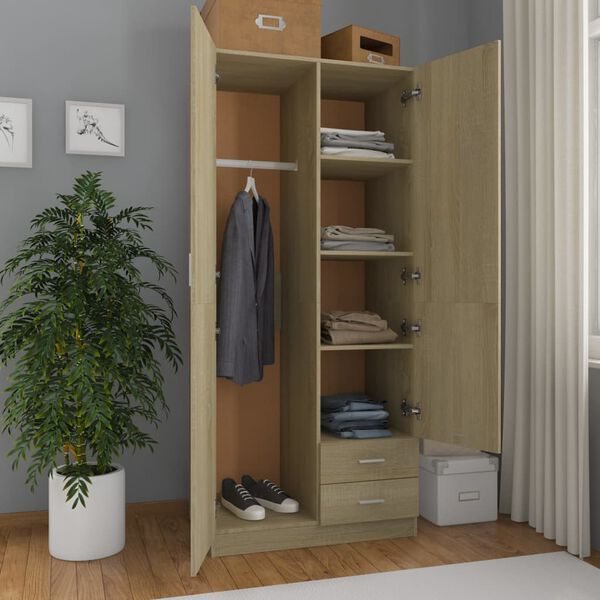vidaXL Wardrobe Sonoma Oak 80x52x180 cm Engineered Wood