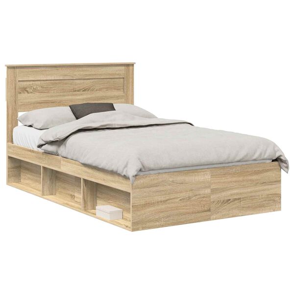 vidaXL Bed Frame with Headboard Sonoma 120 x 190 cm Solid Pine Wood