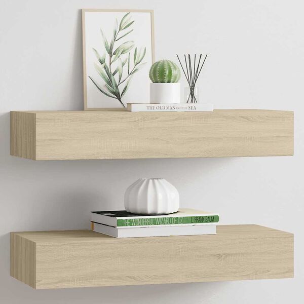 vidaXL Wall-mounted Drawer Shelves 2 pcs Oak 60x23.5x10cm MDF