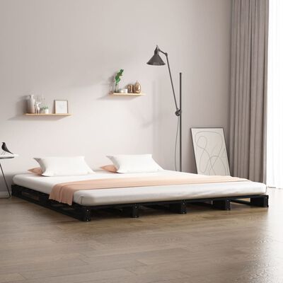 vidaXL Pallet Bed Black 140x190 cm Solid Wood Pine