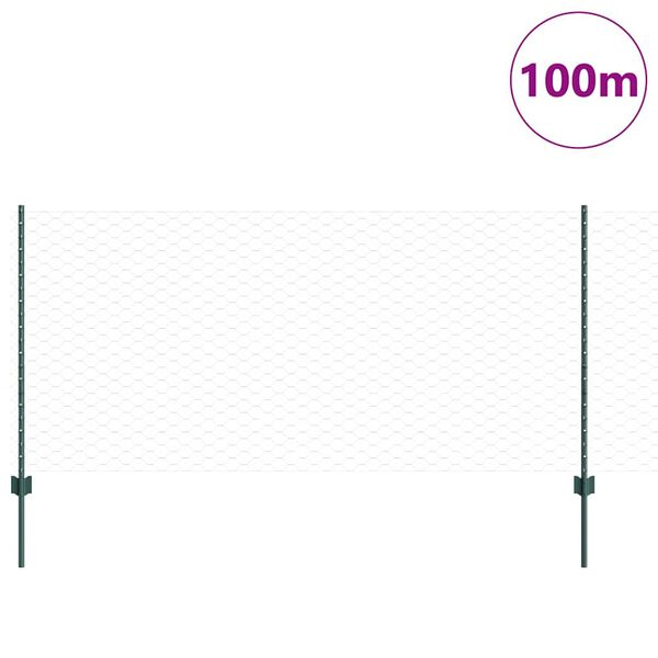 vidaXL Fence with Post Green 1 x 100 m Steel and PVC