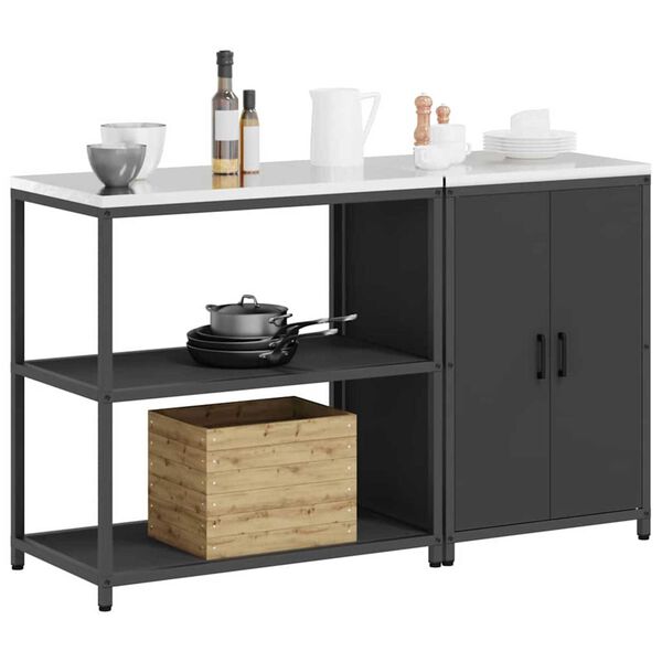 vidaXL Kitchen Storage Set with Shelf 2 pcs Black Cold-rolled Steel