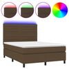 vidaXL Box Spring Bed with Mattress&LED Dark Brown 140x200 cm Fabric