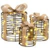 vidaXL Gift Box Decoration 3 pcs Warm white 20 x 20 x 20 cm Rattan