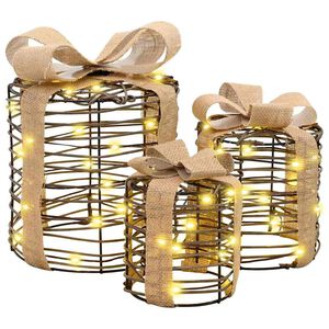 vidaXL Gift Box Decoration 3 pcs Warm white 20 x 20 x 20 cm Rattan