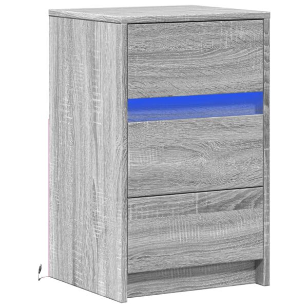 vidaXL Bedside Cabinet with LED Lights Grey Sonoma Engineered Wood