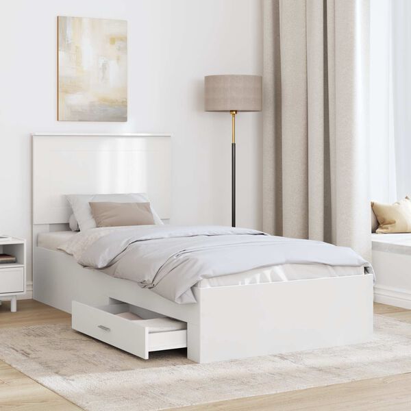 vidaXL Bed Frame White and Silver 75 x 190 cm Engineered Wood