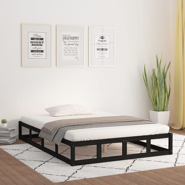 vidaXL Bed Frame without Mattress Black 120x190 cm Small Double Solid Wood