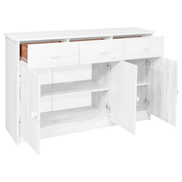 vidaXL Sideboard 3 Drawers White 113x35x73 cm Solid Pine Wood