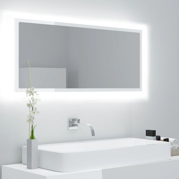 vidaXL LED Bathroom Mirror High Gloss White 100x8.5x37 cm Acrylic