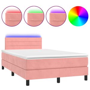 vidaXL Box Spring Bed with Mattress&LED Pink 120x200cm Velvet