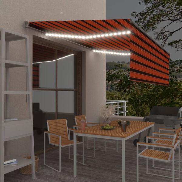 vidaXL Manual Retractable Awning with Blind&LED 4.5x3m Orange&Brown