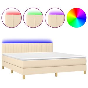 vidaXL Box Spring Bed with Mattress&LED Cream 160x200cm Fabric