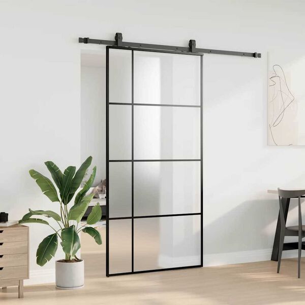 vidaXL Sliding Door with Hardware Set Black 102.5x205 cm ESG Glass