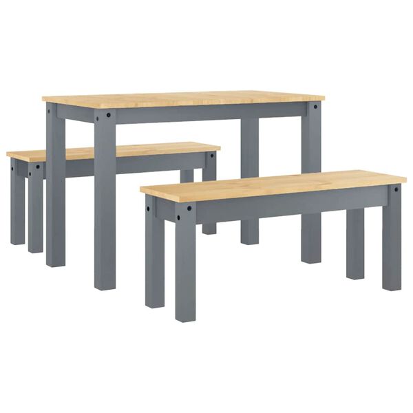 vidaXL 3 Piece Dining Set Panama Grey Solid Wood Pine