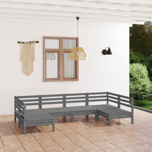 vidaXL 6 Piece Garden Lounge Set Grey Solid Wood Pine