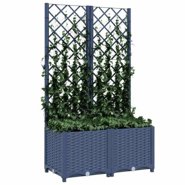 vidaXL Garden Planter with Trellis Blue Grey 80x40x136 cm PP