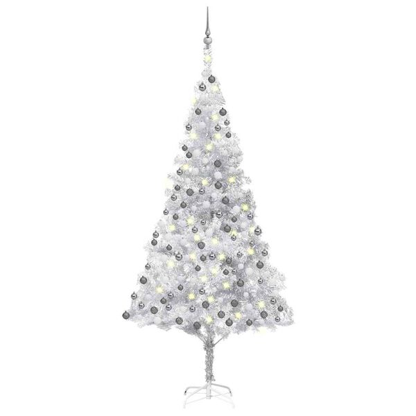 vidaXL Artificial Pre-lit Christmas Tree with Ball Set Silver 240 cm PET