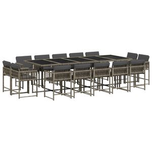 vidaXL 15 Piece Garden Dining Set with Cushions Grey Poly Rattan