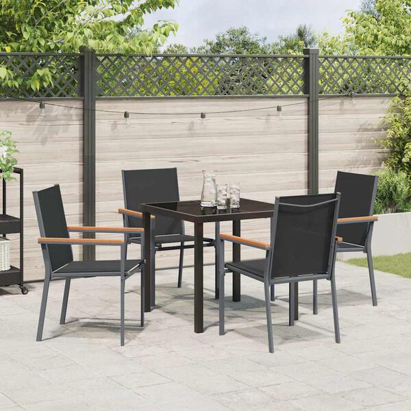 vidaXL Garden Dining Set 5 pcs Black Powder-coated Steel