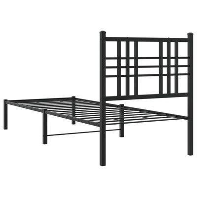 vidaXL Metal Bed Frame with Headboard Black 75x190 cm Small Single