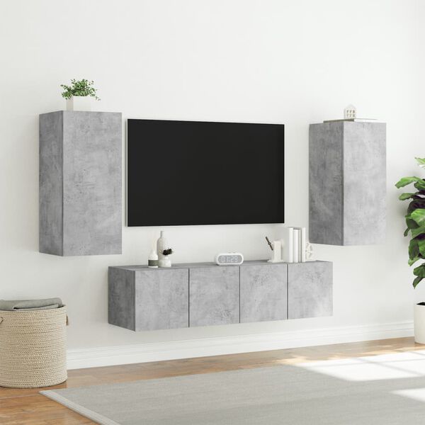 vidaXL 4 Piece TV Wall Units with LED Concrete Grey Engineered Wood