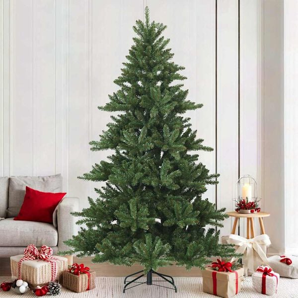 vidaXL Artificial Hinged Christmas Tree Green 210 cm PVC, steel