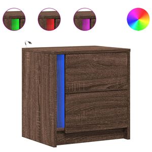 vidaXL Bedside Cabinet with LED Lights Brown Oak Engineered Wood