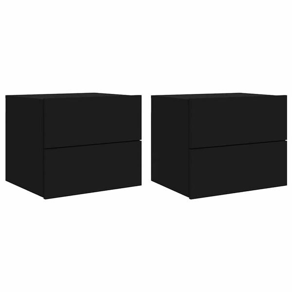 vidaXL Wall-mounted Bedside Cabinets with LED Lights 2 pcs Black