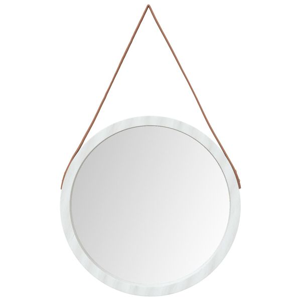 vidaXL Wall Mirror with Strap White &Oslash; 55 cm