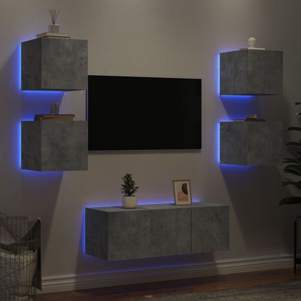 vidaXL 6 Piece TV Wall Units with LED Concrete Grey Engineered Wood