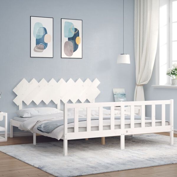 vidaXL Bed Frame without Mattress White Super King Size Solid Wood Pine