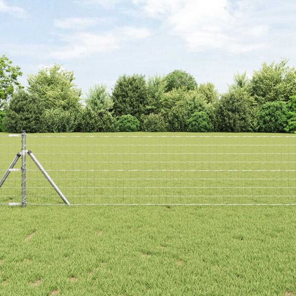 vidaXL Fence with Post Silver 0.6 x 10 m Steel and PVC