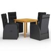 vidaXL 5 Piece Garden Dining Set with Cushions Black Poly Rattan