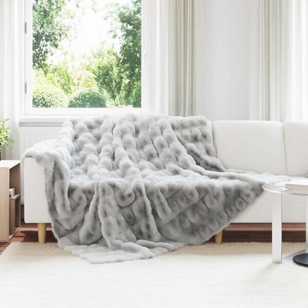 vidaXL Faux Rabbit Fur Blanket Grey 240 x 270 cm Polyester