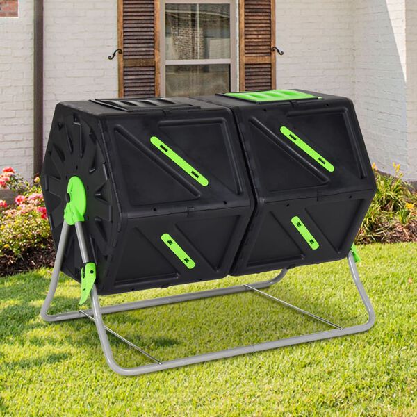 vidaXL Tumbling Composter Dual Chamber 88x60x74 cm 210 L Polypropylene