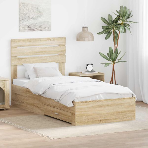vidaXL Bed Frame Sonoma Oak and Silver 75 x 190 cm Engineered Wood