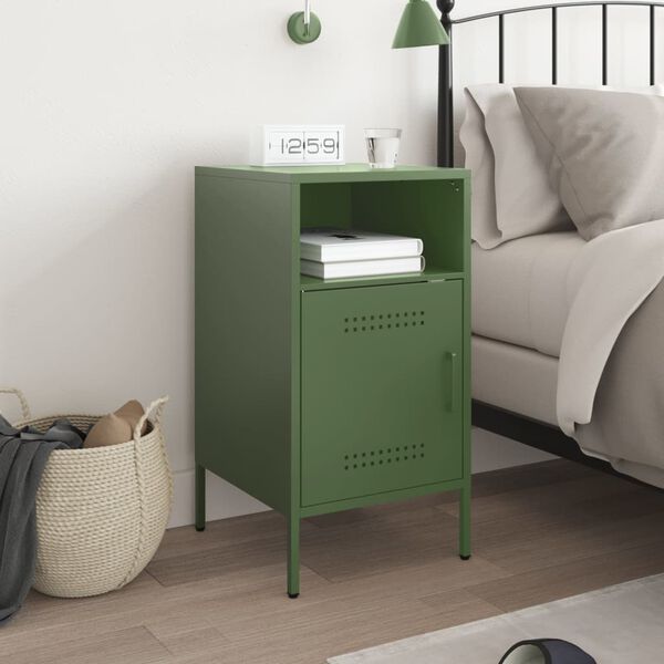 vidaXL Bedside Cabinet Olive Green 36x39x68 cm Steel
