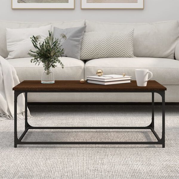vidaXL Coffee Table Brown Oak 102x50x40 cm Engineered Wood and Iron