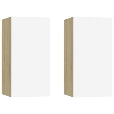 vidaXL TV Cabinets 2 pcs White and Sonoma Oak 30.5x30x60 cm Engineered Wood