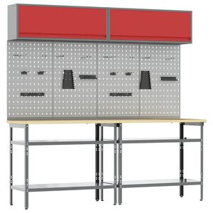 vidaXL Work Bench Set 8 pcs Red and Grey Powder-Coated Steel