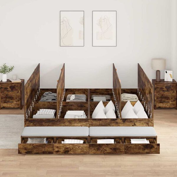 vidaXL Storage Bed Frame with Drawer Smoked Oak 180 cm Engineered Wood