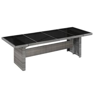vidaXL Dining Table | Grey and Black | PE Rattan, Glass, Powder-Coated Steel