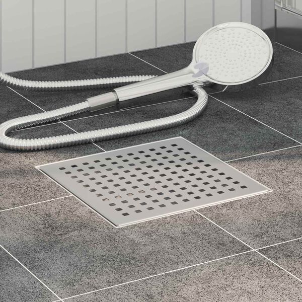 vidaXL Dot Shower Drain Silver 20 x 20 cm Stainless Steel 304
