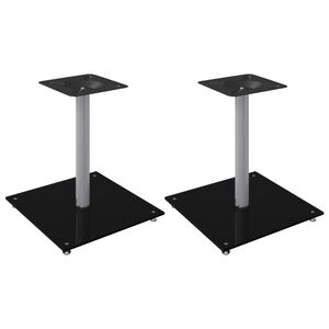 vidaXL Speaker Stands 2 pcs Black&Silver Tempered Glass 1 Pillar Design