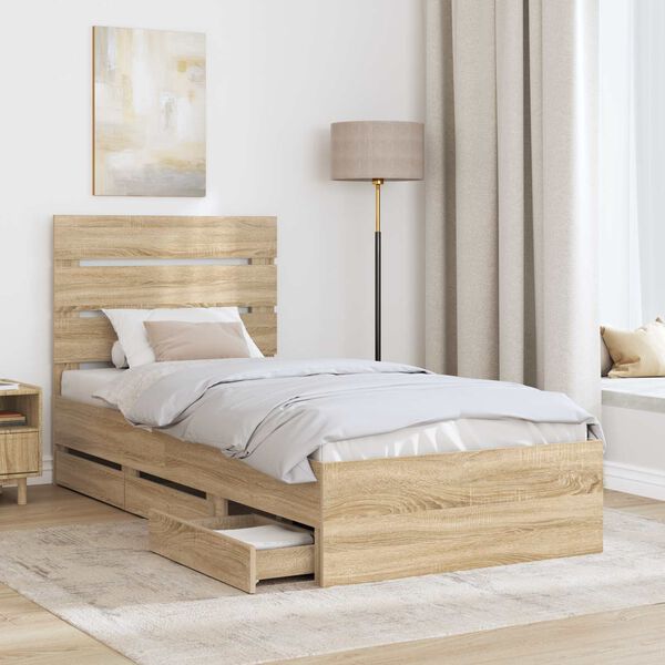 vidaXL Bed Frame with Drawer Sonoma Oak 90 x 190 cm Engineer Wood