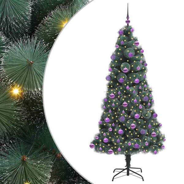 vidaXL Artificial Pre-lit Christmas Tree with Ball Set Green 210 cm