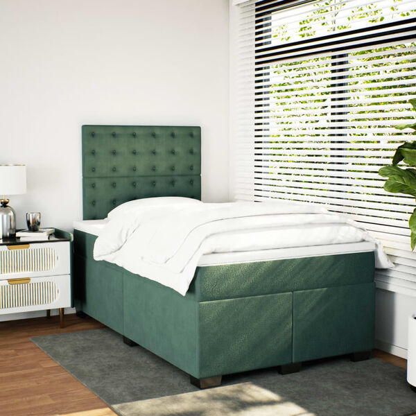 vidaXL Box Spring Bed with Mattress Dark Green 120x190 cm Small Double Velvet