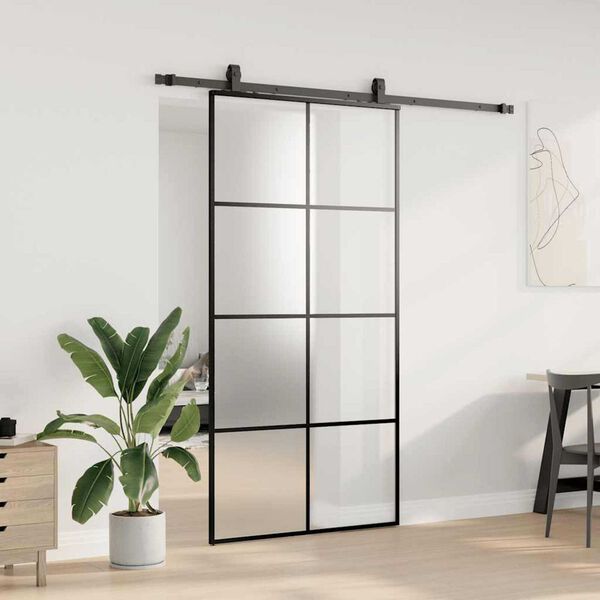 vidaXL Sliding Door with Hardware Set Black 102.5x205 cm ESG Glass